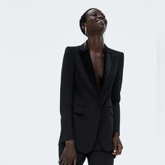 ZARA Festive season TUXEDO BLAZER FESTIVE SEASON made in Spain black - Picture 1 of 6